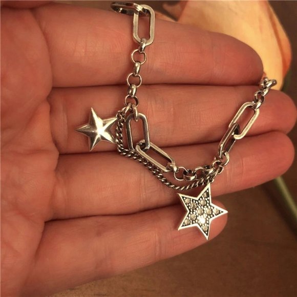 *925 Sterling Silver Diamond Star Link Bracelet - Picture 3 of 12